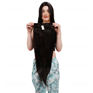 Ritzkart 12-Inch Remy Human Hair Extensions – Soft & Silky Clip-On Half Wig for Women, Natural Color, Long Straight Hair