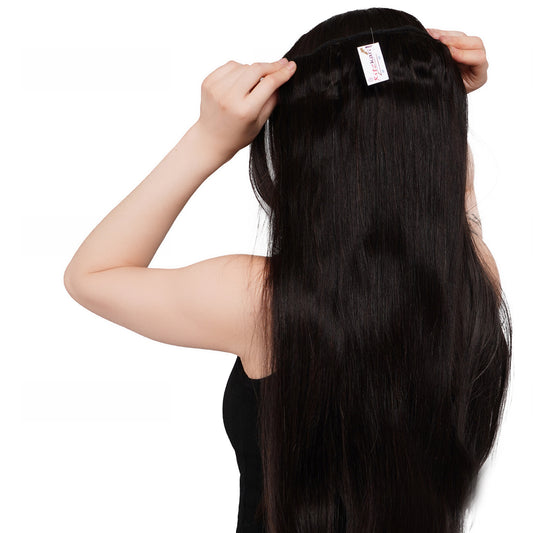 Ritzkart 14-Inch Remy Human Hair Extensions – Soft & Silky Clip-On Half Wig for Women, Natural Color, Long Straight Hair