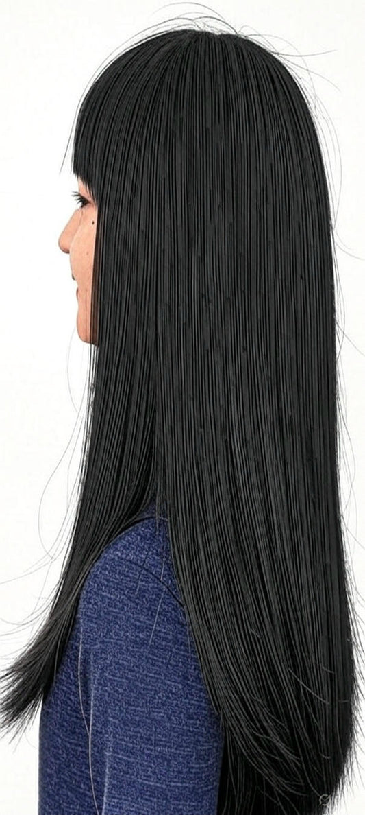 Kids Wig Soft Synthetic Fiber Hair with Front Fringe Style Straight Black 22-Inch Kids Wig for Girls Adjustable 20-Inch Cap with Hooks for Small Head – Lightweight & Comfortable Fit for Dress-Up and Daily Fun