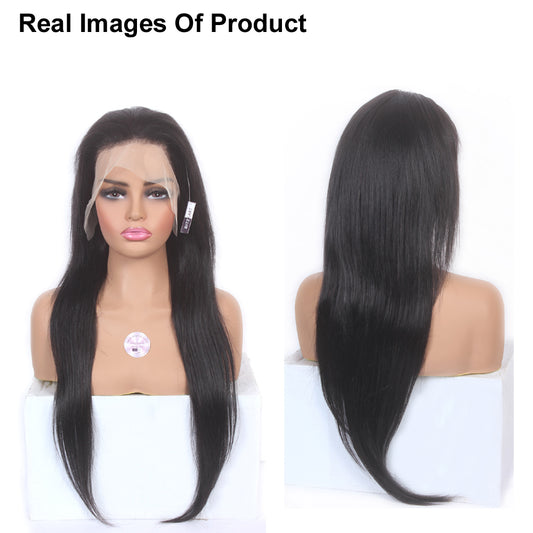 Front Lace Wig Human Hair Non Remy Natural Black Color – Free Part with 13x4 Inch Skin-Visible Swiss Lace, Extra Long – Luxurious Non-Remy Straight Hair for Versatile Indian Bridal, Party & Daily Styling