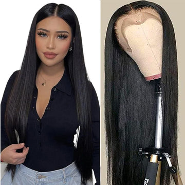Front Lace Wig Human Hair Non Remy Natural Black Color – Free Part with 13x4 Inch Skin-Visible Swiss Lace, Extra Long – Luxurious Non-Remy Straight Hair for Versatile Indian Bridal, Party & Daily Styling