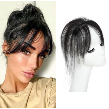 Frontline Hair Topper/Patch with Baby Hair Bangs – 10 Inch Synthetic Fiber Mix Hair Clip-In Bangs Hair Extension, Handmade with 12cm Lace Base and 2 Secure