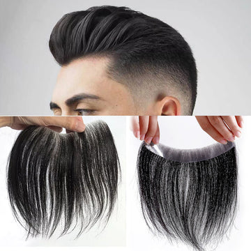 Men's Frontline Frontal Hair Topper/Patch – Black-Brown Human Hair with PU Base Front Line Hair Patch for Men Invisible Frontal Hairpiece for Seamless Hairline Coverage