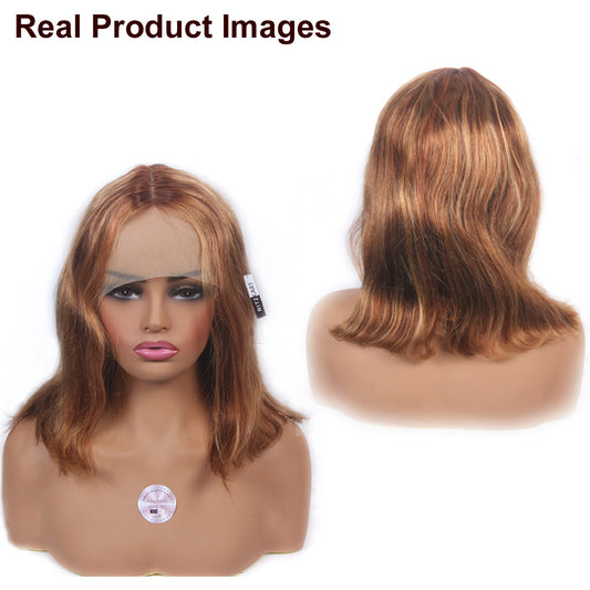 Hair Wig Blonde With Golden Mix Color 13 x 4 Size Front Lace Remy Human Hair Glueless Adjustable Cap Soft Matte Finish Washable Imported Quality Brand By Ritzkart (16Inch Blonde With Golden Mix Body Wave)