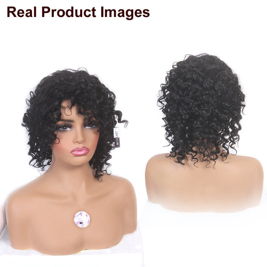 Natural Black Deep Wave Human Hair Wig (14 Inch) - Glueless, Adjustable Cap, Soft Matte Finish