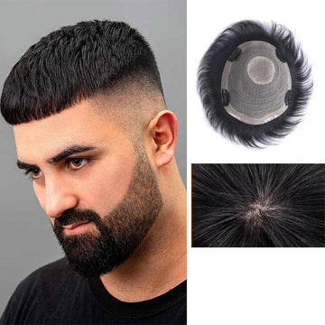 Pre-Cut Men's Hair Topper Clip-On Patch: Freestyle, No Glue/Tape Needed, Easy to Remove & Fit, No Salon Maintenance, Invisible Hairline, Double Layer Natural Human Hair. BY RITZKART