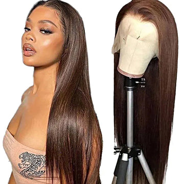 Hair Wig Real Indian Remy Human Hair Glue less Natural Brown Color, Free Part Full Head Wig13x4 Front Lace Wig – 30 to 32 Inch Long Straight Human Hair – Design with Adjustable Cap Hair Wig for a Sleek and Stylish Look brand by Ritzkart