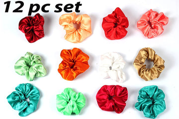 12 pc stain silk bun Elastics Hair Bands multi color juda Scrunchy Hair for Women Girls Hair Accessories