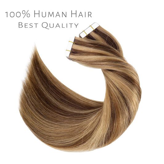 Human Hair Straight Tape Extensions for Girls & Women - 20 Pc Set, Natural Color, Soft & Silky - Size 20 Inch, Invisible Tape Seamless Extensions - 50 gm, Remy Hair - Brand By Ritzkart
