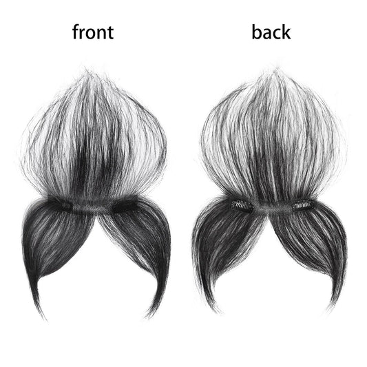 Frontline Hair Topper/Patch with Baby Hair Bangs – 10 Inch Synthetic Fiber Mix Hair Clip-In Bangs Hair Extension, Handmade with 12cm Lace Base and 2 Secure