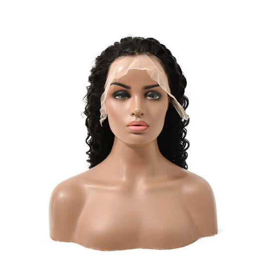 Hair Wig Lace Front 13x4 Natural Black Deep Curly Human Hair Wig Pre-Plucked Hairline High-Density Soft & Bouncy Curls Transparent Breathable Lace Heat-Resistant Tangle-Free Wig (DSP)