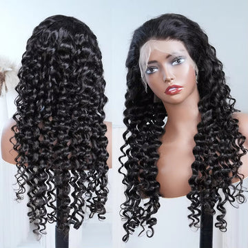 Hair Wig Lace Front 13x4 Natural Black Deep Curly Human Hair Wig Pre-Plucked Hairline High-Density Soft & Bouncy Curls Transparent Breathable Lace Heat-Resistant Tangle-Free Wig (DSP)