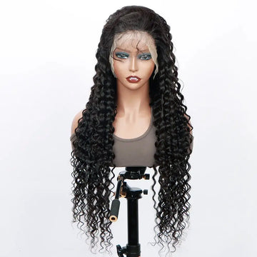 Hair Wig 13x4 Lace Front Natural Black Water Wave Human Hair Wig Pre-Plucked Hairline High-Density Soft Texture Transparent Breathable Lace Heat-Resistant Tangle-Free (DSP)