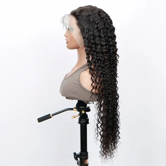 Hair Wig 13x4 Lace Front Natural Black Water Wave Human Hair Wig Pre-Plucked Hairline High-Density Soft Texture Transparent Breathable Lace Heat-Resistant Tangle-Free (DSP)