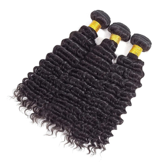 Bundles Hair Weft Deep Curly Natural Black Human Hair 100% Unprocessed Virgin Hair, Soft & Bouncy, Tangle-Free, Great -Quality 3 Bundles for Full Voluminous Hairstyles For Women (DSP)
