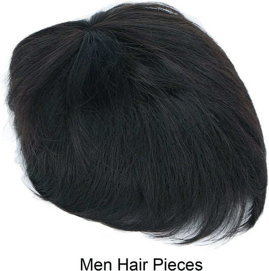 6x6 Inch Clip-On Topper for Men Natural Looking Synthetic Silk Base Hair Topper for Bald Areas Receding Hairline and Forehead Coverage – Realistic, Lightweight Hair Topper for Men