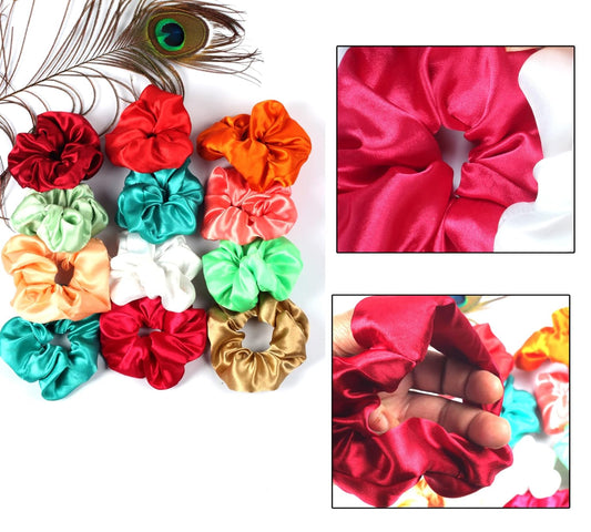 12 pc stain silk bun Elastics Hair Bands multi color juda Scrunchy Hair for Women Girls Hair Accessories