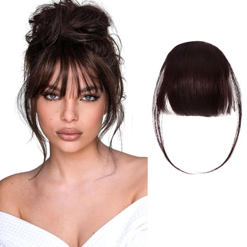 Curtain Bangs Light Weight Synthetic Straight Hair Fringe Clip-On, 6-Inch Natural Dark Brown with Straight Bottom and Curly Side Bangs – Perfect for Larger Heads, Ideal for Girls & Women , Brand By Ritzkart