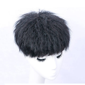 Men’s Hair Topper with Perm Cut Style Natural Black Color Clip-On Bald Spot Coverage Patch  Lightweight & Comfortable  Easy to Attach & Remove Natural-Looking Premium  Human Hair Wig for Thinning Hair Solution