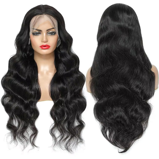 Hair Wig Lace Front Natural Black Body Wave Human Hair Wig 13x4 Lace Pre-Plucked Hairline High-Density Soft & Silky Texture, Breathable Transparent Lace, Heat-Resistant, Natural Wig (DSP)