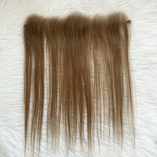 Front Hairline Topper with HD Transparent Lace Frontal – 20 Inch Human Hair Forehead Coverage Topper for Women – No Clips, Invisible Wire, Natural Hair Patch (Light Brown, 13x2)