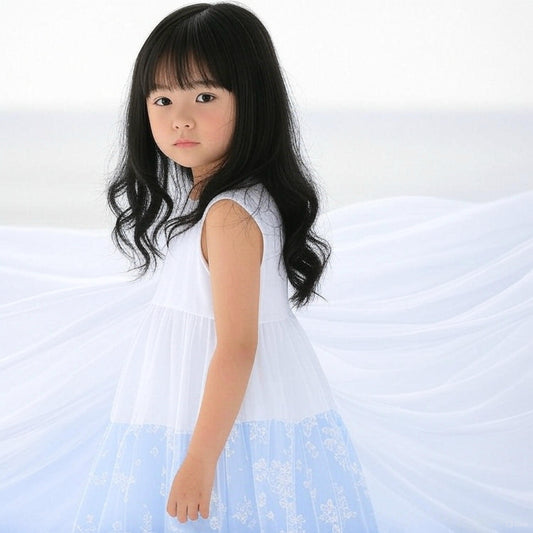 Kids Wavy Black Soft Synthetic Fiber Hair with Front Fringe Style 22-Inch Kids Wig for Girls Adjustable 19-Inch Cap with Inner Hook for Comfortable Fit – Long, Lightweight Wig for Small Head Sizes & Dress-Up Fun