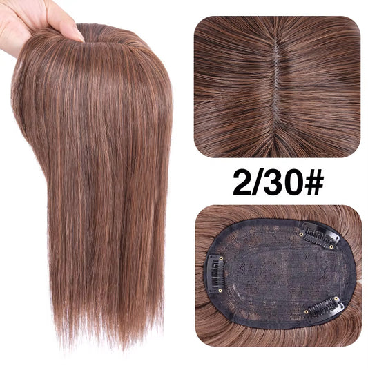 Front Bang Synthetic Hair Clip-On Topper Center Part With Fringe Style Soft & Silky Straight Hairpiece , 10 Inch Natural Color Hair , Base Size - 13 X 8 Cm for Thinning Hair - Brand: Ritzkart