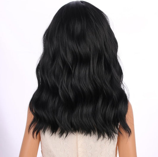 Kids Wigs Soft Synthetic Fiber 22 Inch Long Fluffy Black Wig for Kids Girls with Front Fringe Style – Adjustable 18 Inch Cap with Hooks for Small Head Comfortable & Lightweight Wig for Parties and Dress-Up