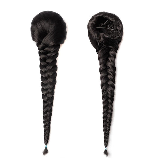 Fishtail Braid Ponytail Extension 16-Inch Natural Color Synthetic Hair with Hair Bun Braid Design, Elastic Thread Attachment for Secure Fit – Perfect for Women Seeking Effortless Style and Volume