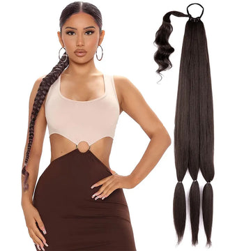 Indian Choti Braided Ponytail For Women - 36-Inch Long Synthetic Straight Hair Wrap Around Ponytail with Elastic Hair Band, Natural Color, Soft Synthetic Hairpiece Extension, Brand By Ritzkart