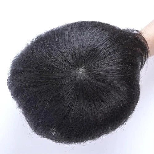 Pre-Cut Men's Hair Topper Clip-On Patch: Freestyle, No Glue/Tape Needed, Easy to Remove & Fit, No Salon Maintenance, Invisible Hairline, Double Layer Natural Human Hair. BY RITZKART