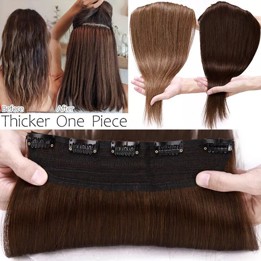 18 Inch Dark Brown Human Hair Extensions for Women Clip On Straight Hair Extensions Made from Remi Virgin Indian Human Hair – Soft Silky Natural Look Reusable and Tangle-Free Clip-In Hair Extensions