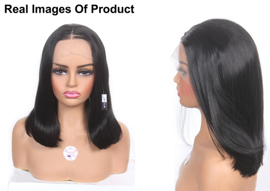 Premium 16-18 Inch Fiber Front Lace Wig by Ritzkart – Great -Quality Synthetic Fiber with Natural Look & Feel, Soft Matte Finish, Glueless & Adjustable Cap with Stretchable Skin Base, Washable and Long-Lasting for Effortless Beauty