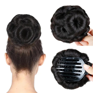 Hair Bun Free Size Natural Color Soft & Durable Claw Clip Synthetic Hair Flower Shape Bun Hair Extension for Women, Girls & Bridal Hairstyles