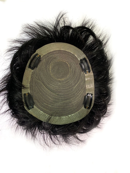 Men’s Hair Topper with Perm Cut Style Natural Black Color Clip-On Bald Spot Coverage Patch  Lightweight & Comfortable  Easy to Attach & Remove Natural-Looking Premium  Human Hair Wig for Thinning Hair Solution