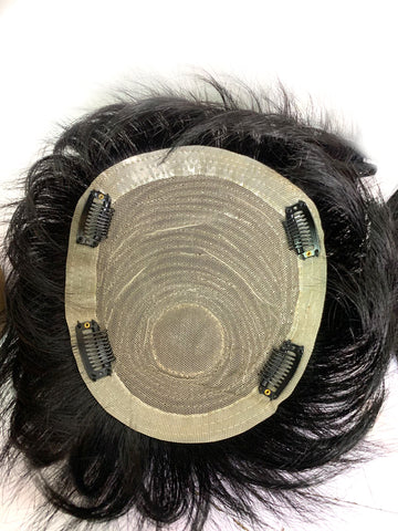 Men's Hair Topper with Back Comb Style Natural Black Color Realistic Look Wig Patch for Bald Spot & Thinning Hair Easy Clip-On Attachment Lightweight, Breathable Base  Ideal for Daily Wear Natural Finish Human Hair Topper