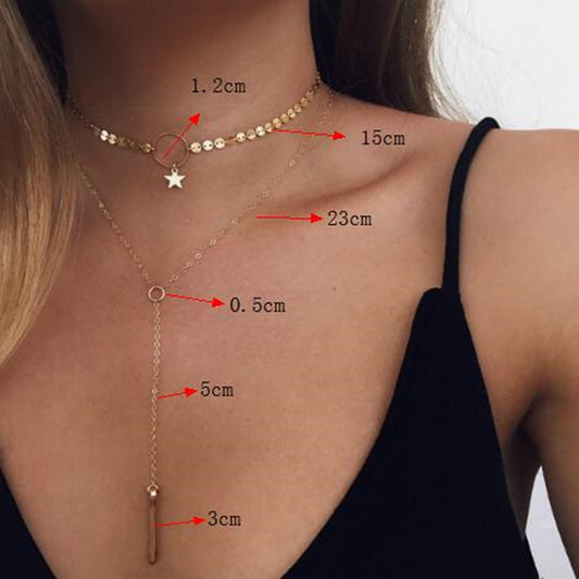 Bohemia Multi Layer Star Moon Tassel Choker Necklace Charm Long Chain Circle Pendent Necklace Jewelry Gifts for Women Girls