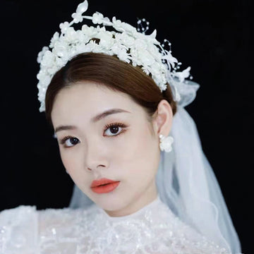 Bride Pearl Crown Earring Set Hair Accessories