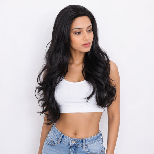 Hair Wig Long Women’s Synthetic Full Head Wig Soft & Voluminous Lightweight Artificial Hair Wig Natural Look Easy to Wear (XC-105 Black)