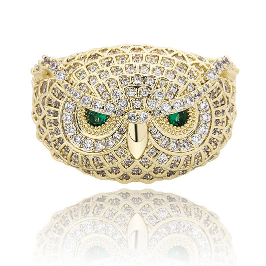 European And American Owl Gemstone Real Gold Plating Ring