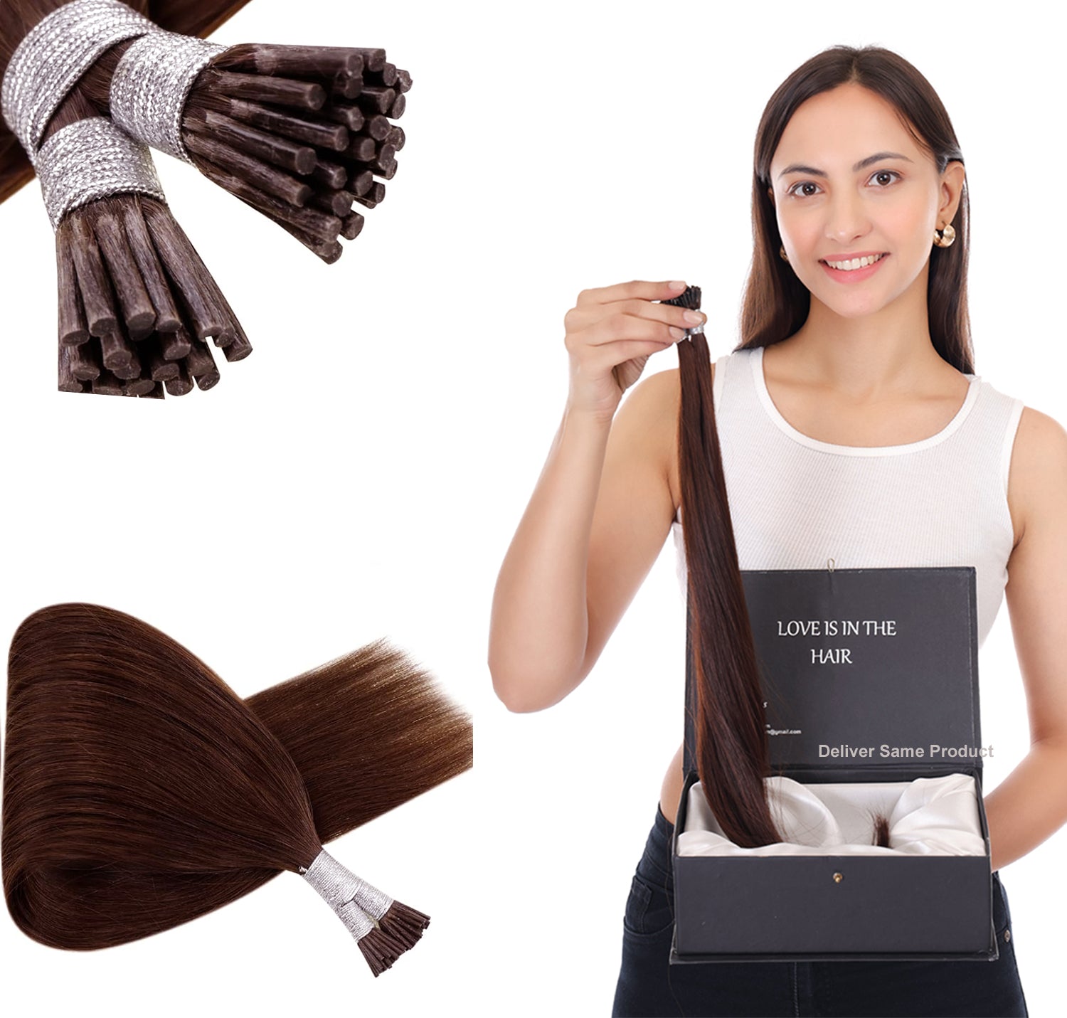 Dark Brown Soft & Silky Natural Straight Hair Extensions, Double Drawn 22-Inch Long Keratin I-Tip Design Made with Remy Human Hair Perfect for Women & Girls by Ritzkart (100 PC)