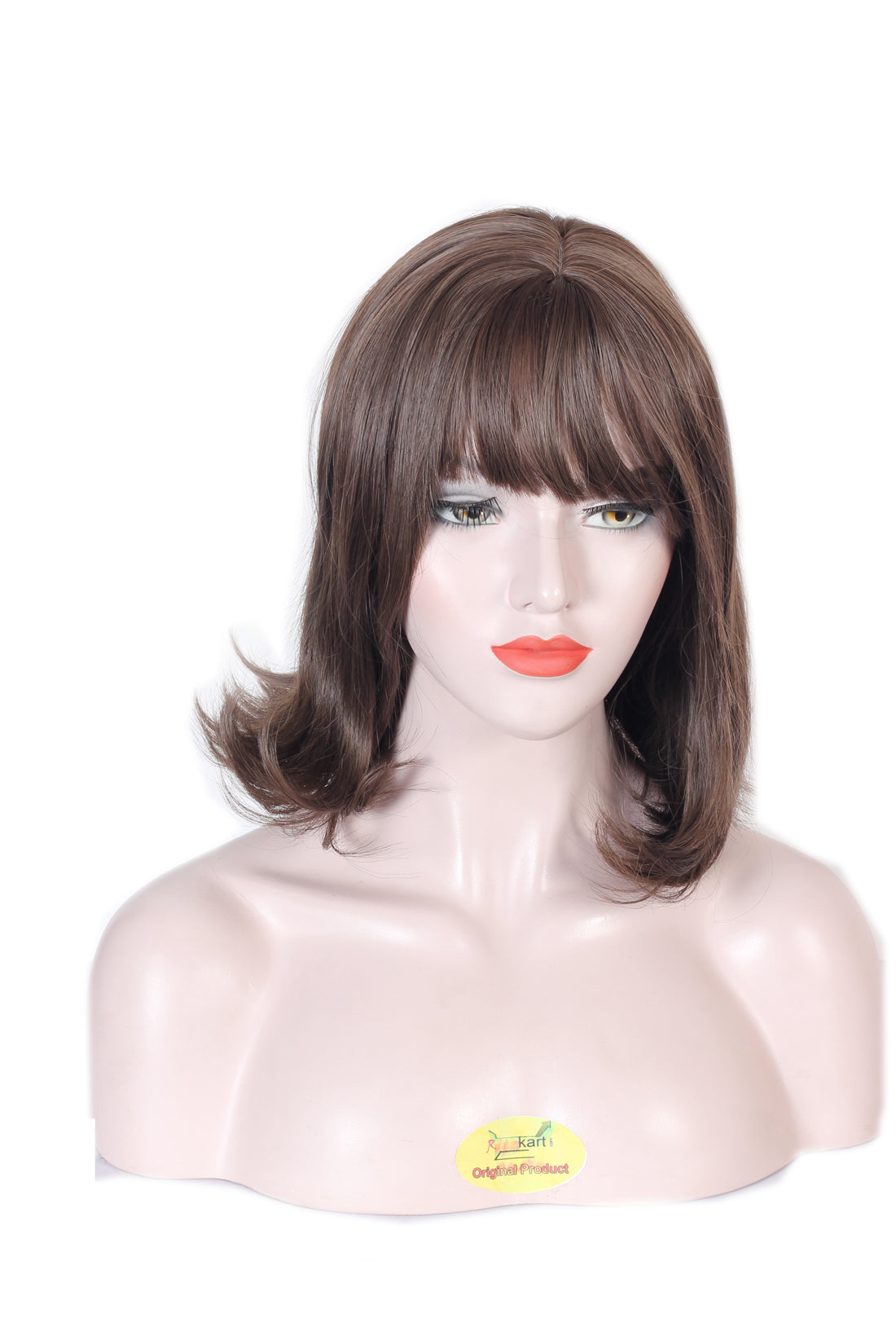 Ritzprime Bob Medium Style Women Hair Wig 18 Inch Light Brown Natural Color Feel Real Hairline Front Bob Fringe With Double Skin Base Hair Wig .