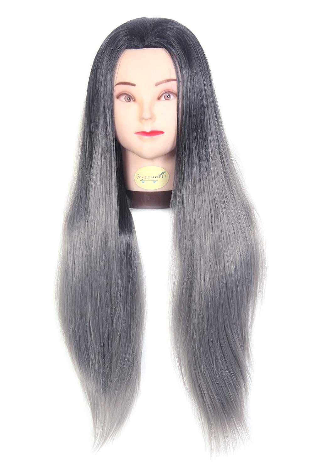 31 inch Long Synthetic Hair practice Feel Natural Black & Gray Mix Color Dummy for trainers
