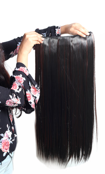 Ritzkart 25 inch Synthetic Fiber Long Straight & Smooth black & Maroon Highlight women hair extension