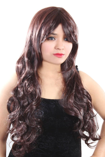 28 inch long Natural Brown Colour Soft & Wavy/Curly Synthetic Fiber Glueless Wig For Women