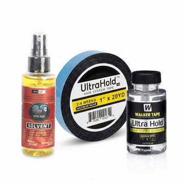 Ultra Hold Hair System Kit Double Sided Black Cotton Tape For More Natural front Scalp 20 Yard, Original Adhesive Remover Solvent 118ml, Hair System Glue 101ml Wig/Toupee Attachment Supplies