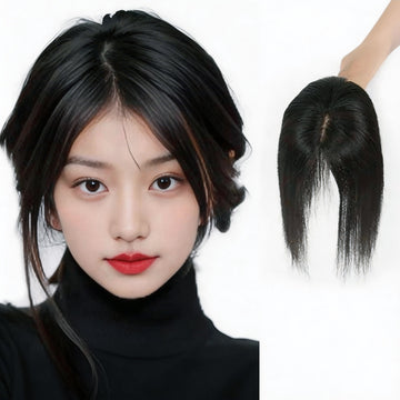 Hair Topper for Women 12 Inch Synthetic Center Part Clip-on HairPiece 3x2 Inch Base Size for Thinning Hair & Volume Straight Hair Extension