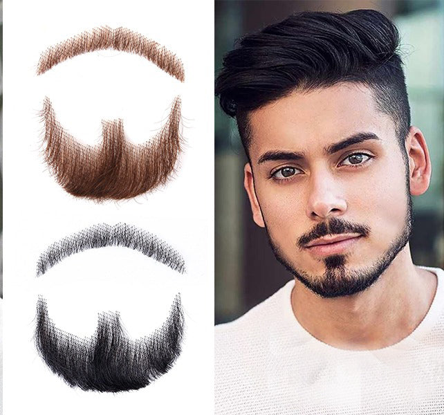 Ritzkart Full Hand-Tied Fake Human Hair Beard with Invisible Lace � Full Chin Black Beard for Comfortable Wear, Perfect for Acting, Drama, Entertainment, New Looks, and Makeup