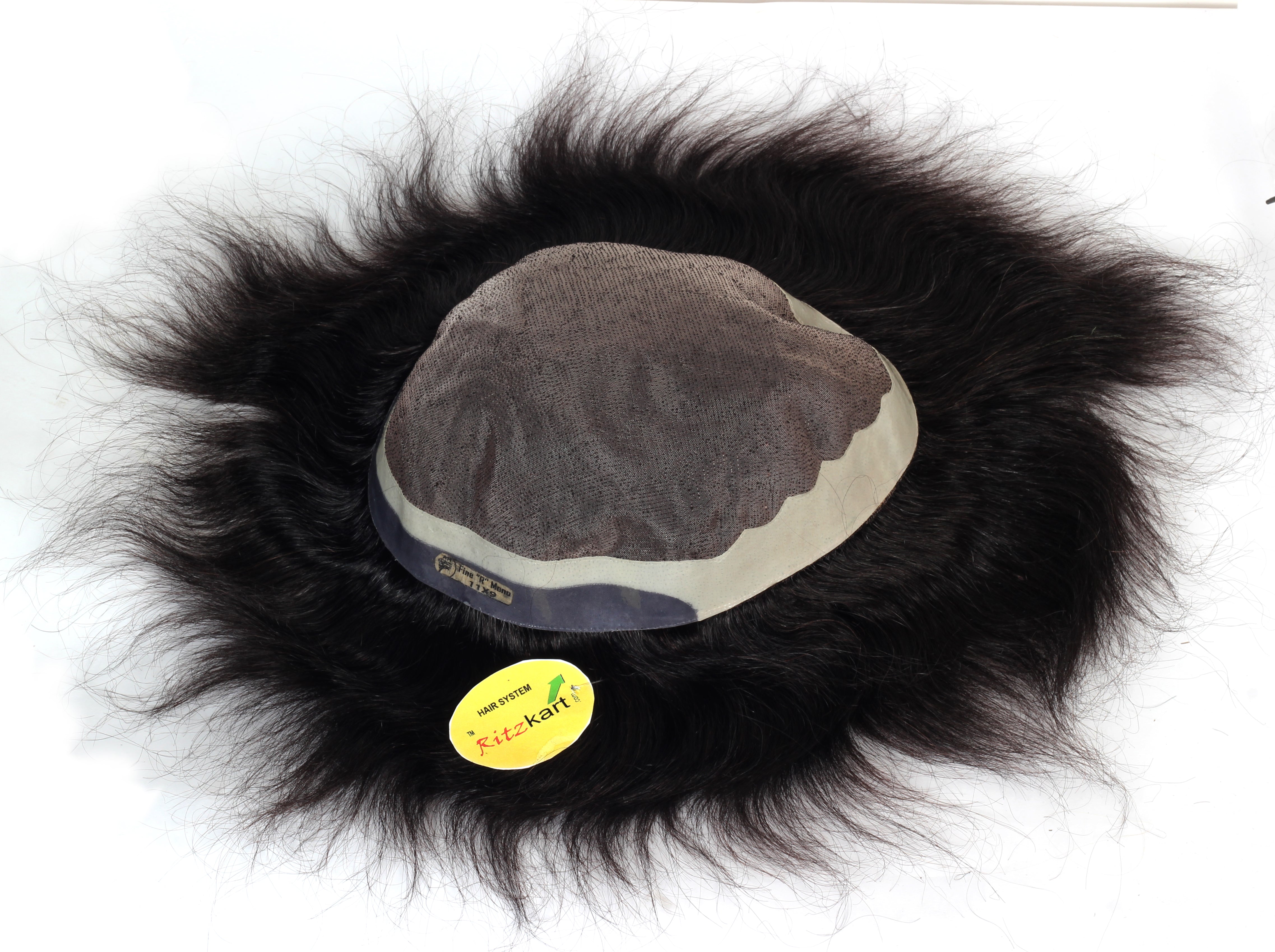 FINE R Regular Mono Base with Half PU Strip Natural Black Hair Patch for Get Feel Real Skin 100% Human Hair Men Wig/Hair Replacement System (Black )
