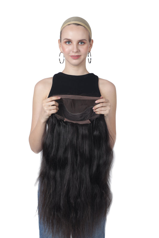 Hair Wig Lace Front Natural Black Straight Human Hair Wig 13x4 Lace Pre-Plucked Hairline High-Density Soft & Silky Texture, Breathable Transparent Lace, Heat-Resistant, Natural Wig (DSP)
